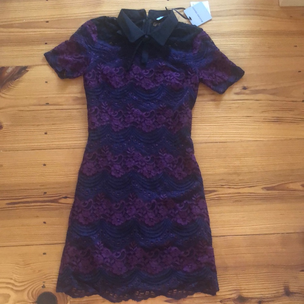 Xs purple and black lace mini dress NWT